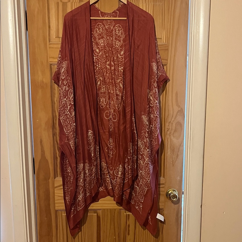 Rust Red Printed Boho Kimono